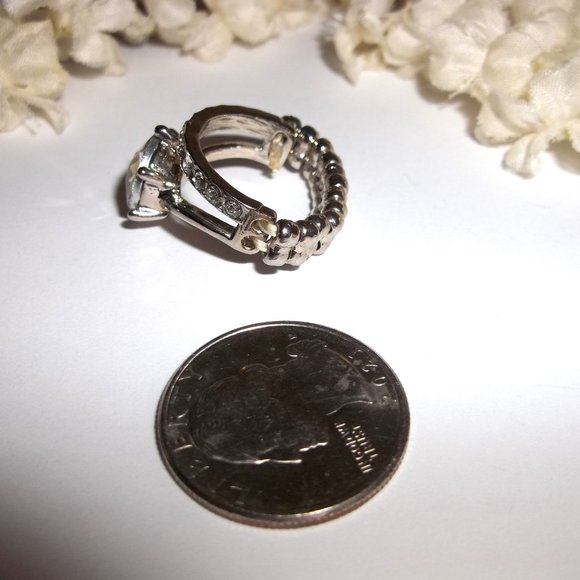 Silver Ring Costume Jewelry Faux White Diamond Rhinestone Stretch Band C194 - Picture 3 of 5
